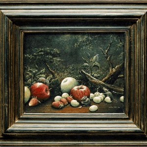 Davina Dobie apples strawberries grapes mouse mice bush and branches in moonlight.gif